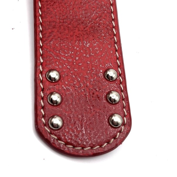 Kathy van Zeeland Statement Belt Small Red Silver Buckle Studs Wide Faux Leather - Picture 4 of 5